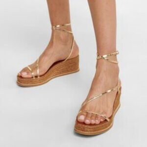 Jimmy Choo Gold Drive 60 Heeled Sandals Wedge Size 7.5